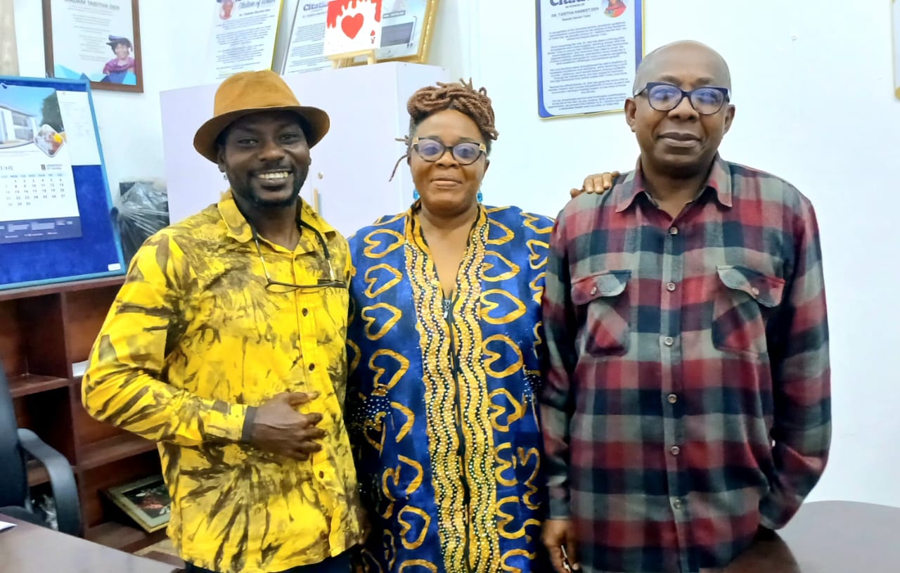 Amb. Prince Kojo-Hilton with Dr. Tabitha Harriet Bissi Deh and Rev. Dr. A.Y. Annan at the University of Ghana School of Performing Arts