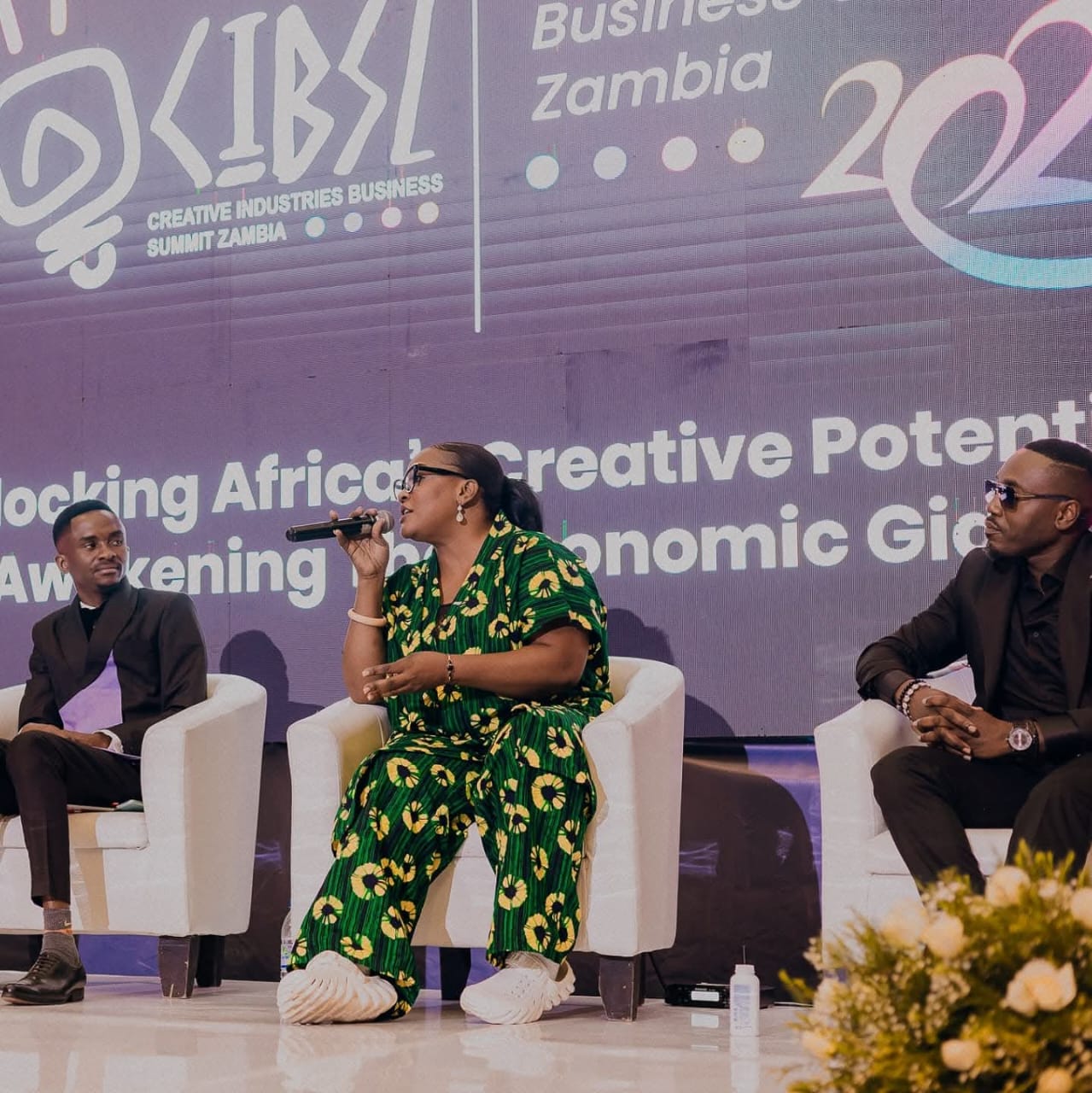 Cassie Kabwita speaking on a panel at the Creative Industries Business Summit Zambia