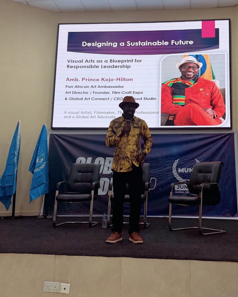 Prince Kojo-Hilton delivering the keynote 'Designing a Sustainable Future — Visual Arts as a Blueprint for Responsible Leadership'