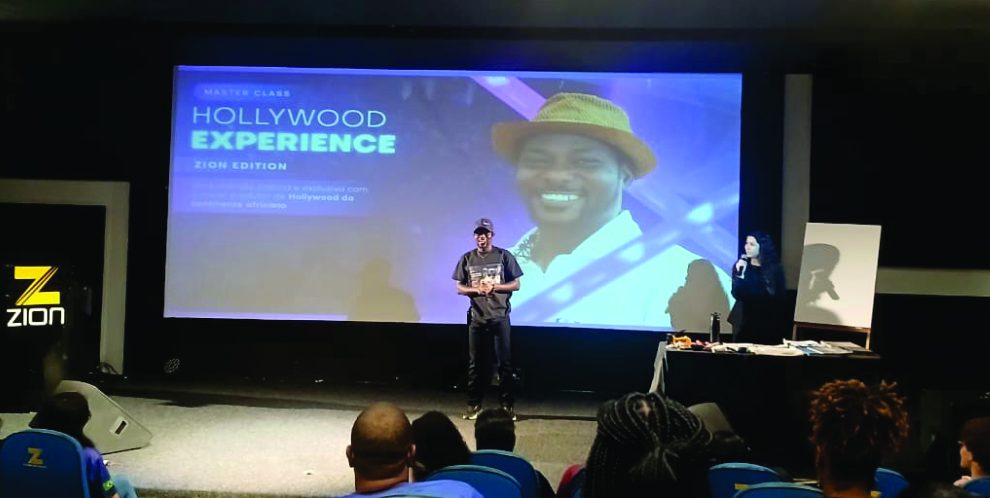 Ambassador Prince Kojo-Hilton presenting the Hollywood Xperience masterclass on stage at Cine Odeon, Rio de Janeiro